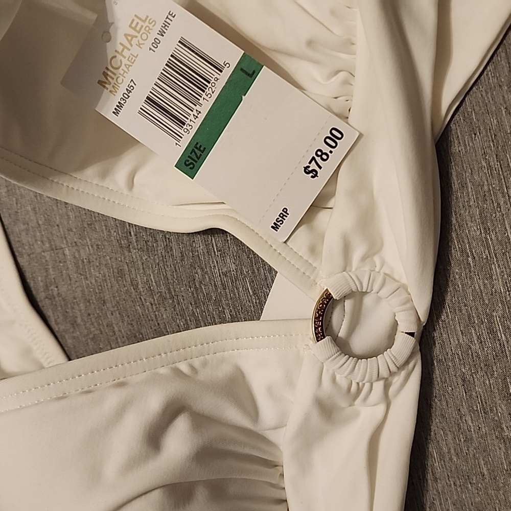 New with Tag Michael Michael Kors White Bikini Top‎ Size Large